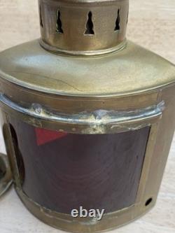 Nautical ship lantern RED CURVED GLASS Brass Oil Hanging Antique