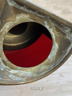 Nautical ship lantern RED CURVED GLASS Brass Oil Hanging Antique