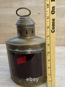 Nautical ship lantern RED CURVED GLASS Brass Oil Hanging Antique