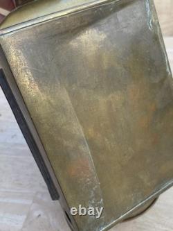 Nautical ship lantern RED CURVED GLASS Brass Oil Hanging Antique