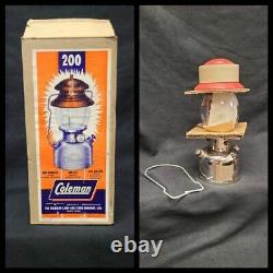 Nos Vintage Coleman 200 Lantern Red Nickel Unused Condition Original Box Camping
