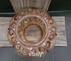 ORANGE GLASS & IRON PUMPKIN Rustic Lantern Antique/Vintage Fall Thanksgiving