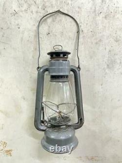 Old Antique Rare Army Color Iron Kerosene Lamp Lantern With Clear Glass Globe