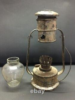 Old Vintage Baby Small Iron Kerosene Lantern Lamp Old Color & Globe Collectible