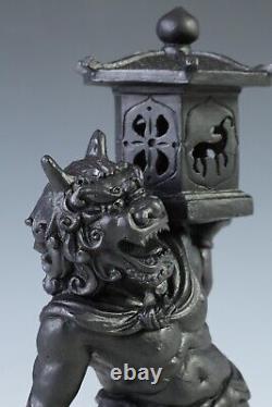 Old Vintage Cast and Clay Buddhism Heavenly Lantern Demon National Treasure