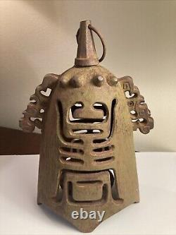 Old Vintage Chinese Export Iron Human Effigy Lighting Lantern Metal Rusty Patina