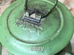 Old Vintage Rare Army Color Iron Kerosene Lamp Lantern With Original Glass Globe