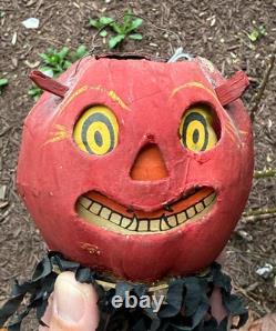 Original Halloween 3 Antique German Red Devil JOL Small Devil Lantern Streamer