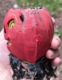 Original Halloween 3 Antique German Red Devil JOL Small Devil Lantern Streamer