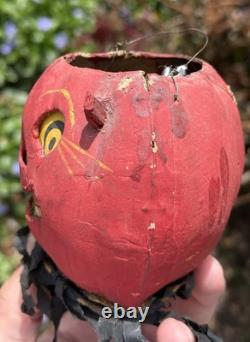 Original Halloween 3 Antique German Red Devil JOL Small Devil Lantern Streamer