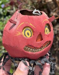 Original Halloween 3 Antique German Red Devil JOL Small Devil Lantern Streamer