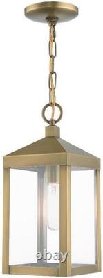 Outdoor Pendant Lantern Antique Brass Clear Glass Canopy 5 Diameter Bulb Not