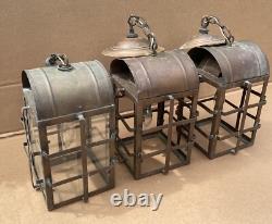 Outstanding Lot of (3) Vintage Traditional HANGING COPPER Lights Lanterns