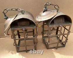 Outstanding Lot of (3) Vintage Traditional HANGING COPPER Lights Lanterns