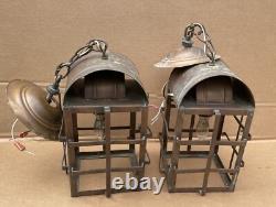 Outstanding Lot of (3) Vintage Traditional HANGING COPPER Lights Lanterns