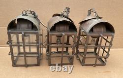 Outstanding Lot of (3) Vintage Traditional HANGING COPPER Lights Lanterns