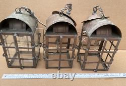 Outstanding Lot of (3) Vintage Traditional HANGING COPPER Lights Lanterns