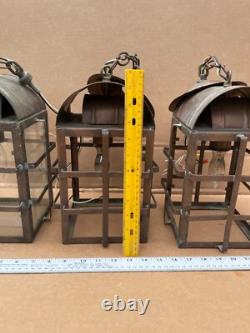 Outstanding Lot of (3) Vintage Traditional HANGING COPPER Lights Lanterns