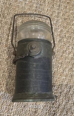 P. S. CO. Lantern Antique Brass Glass Heavy Patina Lamp Man Overboard Light