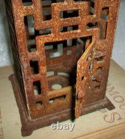 Pair Antique Cast Iron Japanese Pagoda Outdoor Garden Hanging Candle Lanterns