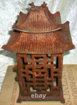 Pair Antique Cast Iron Japanese Pagoda Outdoor Garden Hanging Candle Lanterns