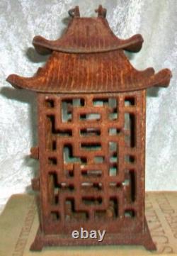 Pair Antique Cast Iron Japanese Pagoda Outdoor Garden Hanging Candle Lanterns