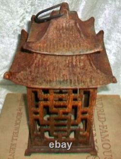 Pair Antique Cast Iron Japanese Pagoda Outdoor Garden Hanging Candle Lanterns