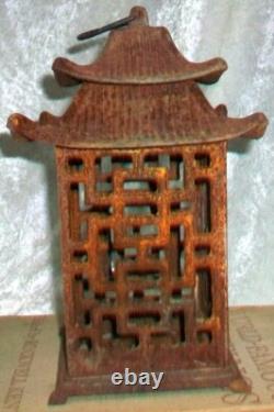 Pair Antique Cast Iron Japanese Pagoda Outdoor Garden Hanging Candle Lanterns