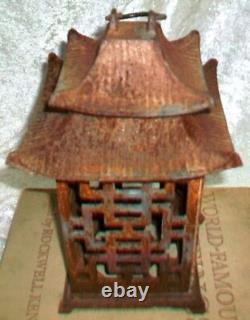 Pair Antique Cast Iron Japanese Pagoda Outdoor Garden Hanging Candle Lanterns