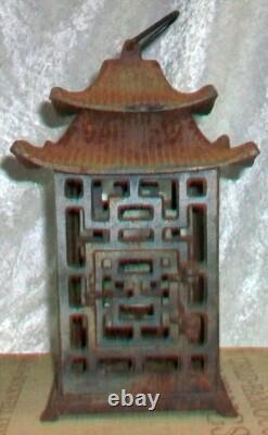 Pair Antique Cast Iron Japanese Pagoda Outdoor Garden Hanging Candle Lanterns