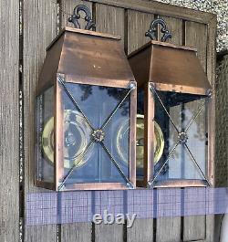 Pair Copper lanterns with brass reflectors. Needs wiring outdoor Wall Sconces