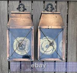 Pair Copper lanterns with brass reflectors. Needs wiring outdoor Wall Sconces