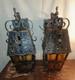 Pair Mid Century Large Italian Wall Lanterns, Sconces, with Amber Glass
