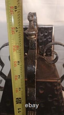 Pair Mid Century Large Italian Wall Lanterns, Sconces, with Amber Glass