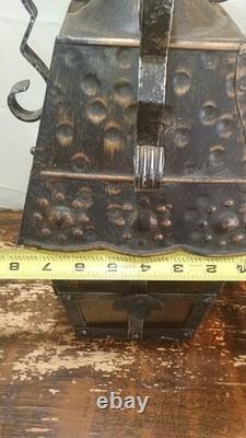 Pair Mid Century Large Italian Wall Lanterns, Sconces, with Amber Glass