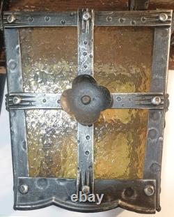 Pair Mid Century Large Italian Wall Lanterns, Sconces, with Amber Glass