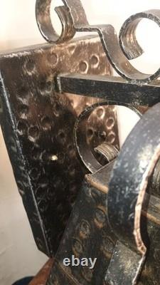 Pair Mid Century Large Italian Wall Lanterns, Sconces, with Amber Glass