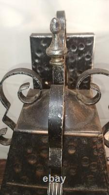 Pair Mid Century Large Italian Wall Lanterns, Sconces, with Amber Glass