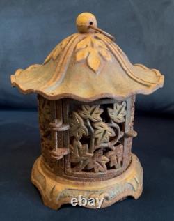 Pair Of Cast Iron Japanese Temple Lanterns With Gold Highlights