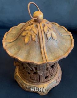 Pair Of Cast Iron Japanese Temple Lanterns With Gold Highlights