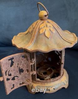 Pair Of Cast Iron Japanese Temple Lanterns With Gold Highlights