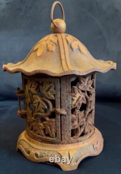 Pair Of Cast Iron Japanese Temple Lanterns With Gold Highlights