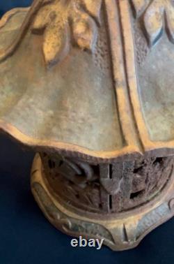 Pair Of Cast Iron Japanese Temple Lanterns With Gold Highlights