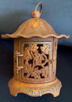 Pair Of Cast Iron Japanese Temple Lanterns With Gold Highlights