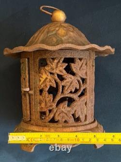 Pair Of Cast Iron Japanese Temple Lanterns With Gold Highlights