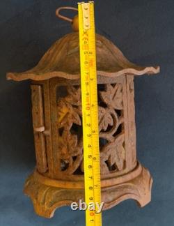 Pair Of Cast Iron Japanese Temple Lanterns With Gold Highlights
