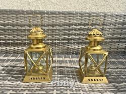 Pair Of Vintage Brass Hanging Oil Lamps Lantern Ships Storm Lights Antique Style