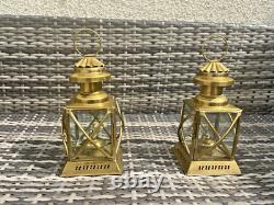 Pair Of Vintage Brass Hanging Oil Lamps Lantern Ships Storm Lights Antique Style