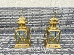 Pair Of Vintage Brass Hanging Oil Lamps Lantern Ships Storm Lights Antique Style