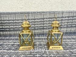 Pair Of Vintage Brass Hanging Oil Lamps Lantern Ships Storm Lights Antique Style